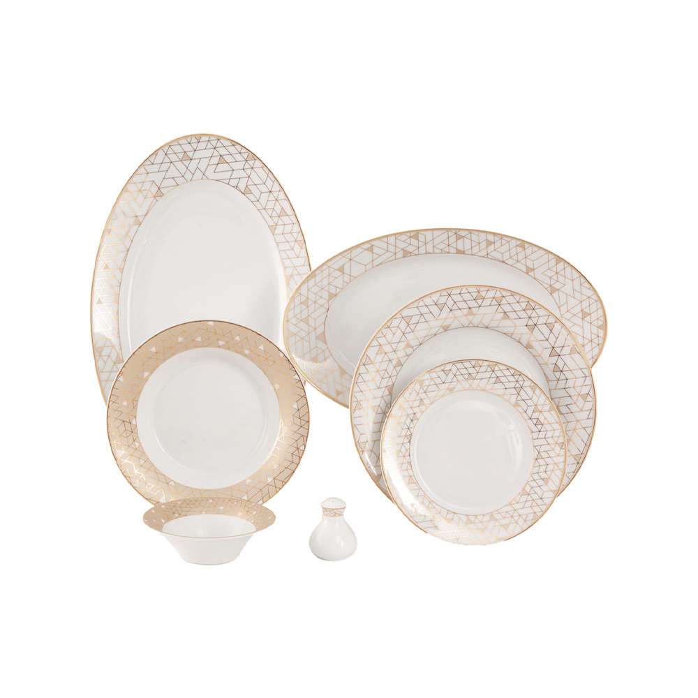 سرویس چینی 35 پارچه غذاخوری ژئومتریکال نقره ای پیکره شهرزاد