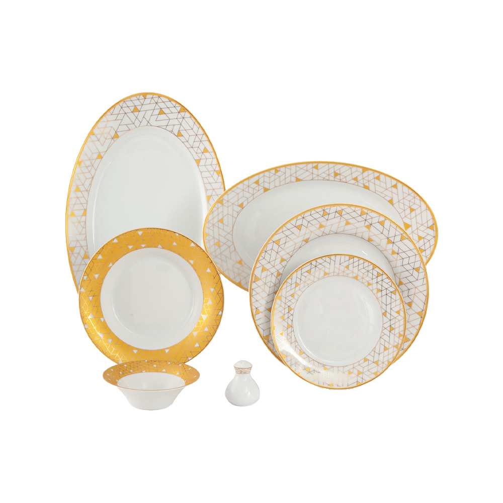 سرویس چینی 35 پارچه غذاخوری ژئومتریکال طلایی پیکره شهرزاد