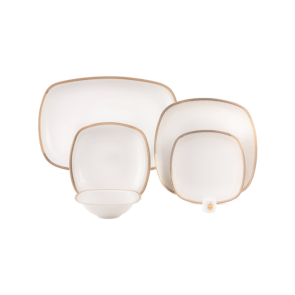 سرویس چینی 27 پارچه غذاخوری ریوا طلایی پیکره کواترو