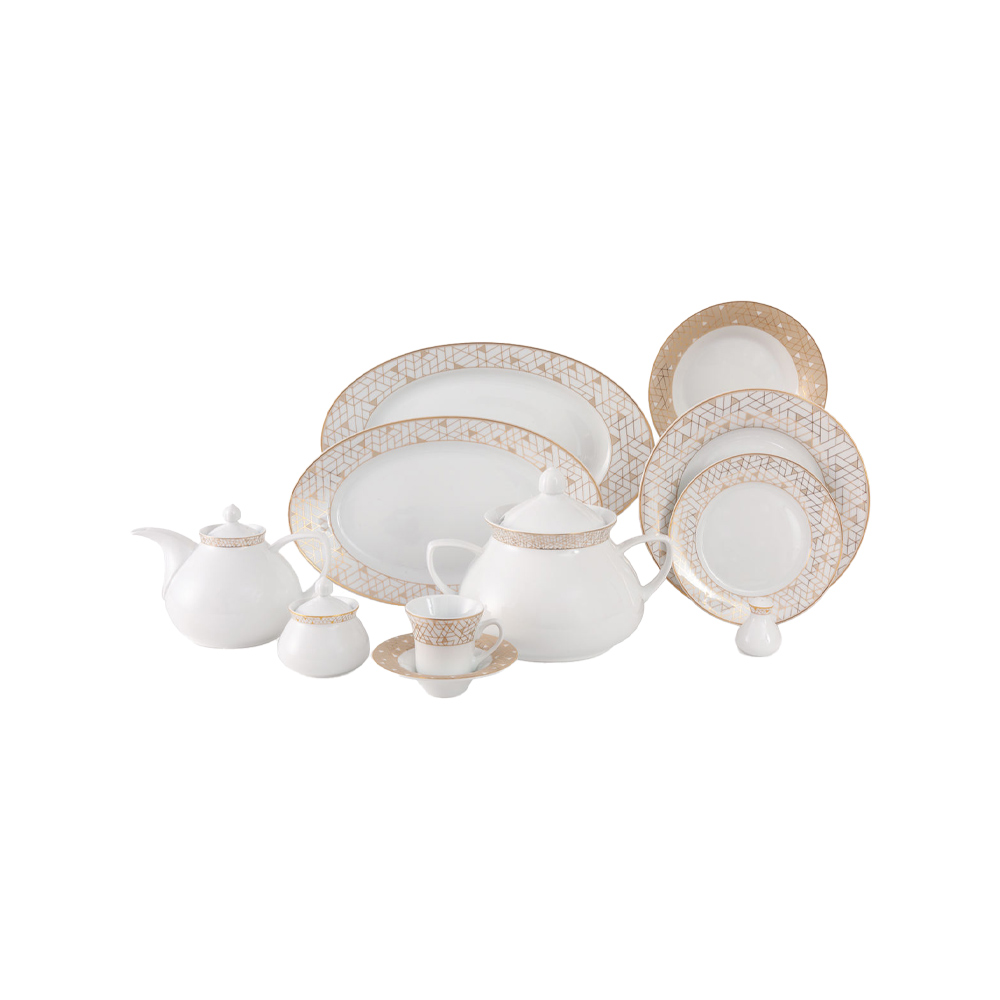 سرویس چینی 108 پارچه کامل ژئومتریکال نقره ای پیکره شهرزاد