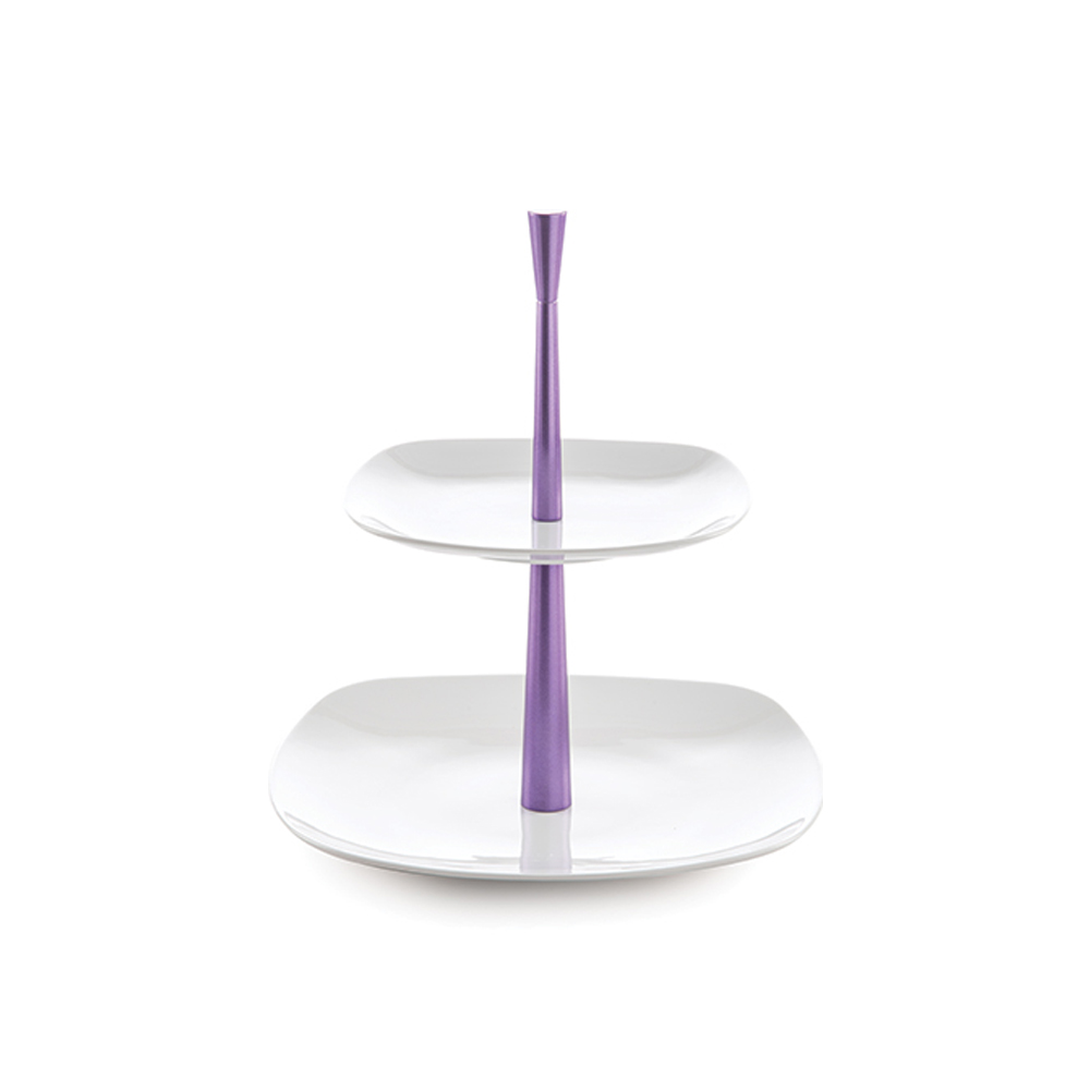 ظرف پذیرایی دو طبقه کواترو سفید با پایه بنفش ساده