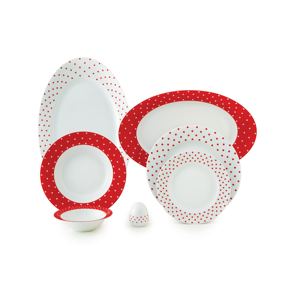 سرویس چینی 28 پارچه غذاخوری اسپاتی قرمز پیکره ایتالیا اف